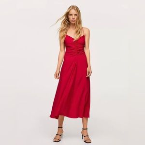 MNG Red slip dress with tie back.